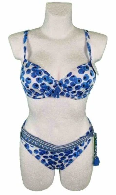 Opera Bikini Größe 36 D, E - 38 C Cup Bademode Blau Weiß Trägerbikini mit Bügel - Bild 1 von 4