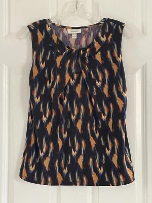 Dress Barn Top Petite Large PL Sleeveless Stretch Tie Dye Southwestern Cutouts - Image 1 of 4