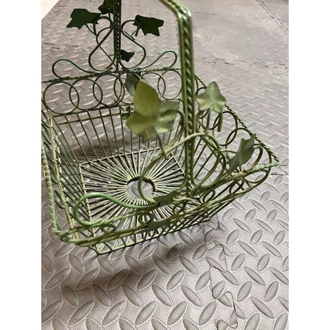 Wire fruit basket with handle and leaf detail Carrying bucket Easter Vintage Hom Cover