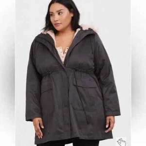 Grey Twill & Pink Faux Fur Trim 3-In-1 Parka 13744327 - Picture 1 of 7