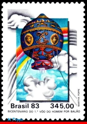 1897 BRASIL 1983 1º VOO TRIPULADO EM BALÃO, MONTGOLFIERE, RHM C-1370, SEM MARCA DE CHARNEIRA - Imagem 1 de 2