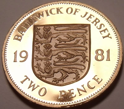 Jersey 2 peniques, 1981 prueba camafeo ~ raro 15.000 acuñado ~ envío gratuito Foto 1 de 2