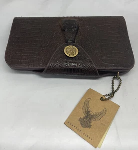 Mens Brown Leather 6” Long Biker Trucker Wallet 3D Crocodile Head Rivets - Picture 1 of 6