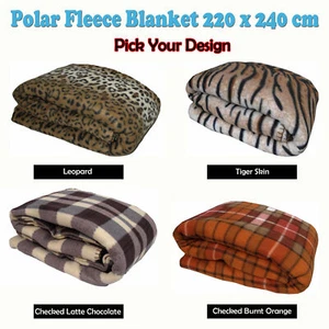 240GSM Polar Fleece Blanket 220cm x 240cm QUEEN - Leopard Tiger Skin Checked - Picture 1 of 5