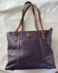 Dooney & Bourke Pebble Leather Lexington Tote Purple Shoulder Purse - Picture 1 of 6