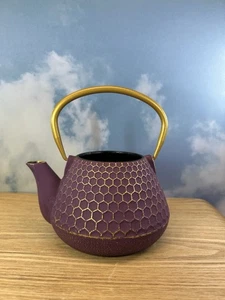 Gracious Home Cast Iron Teapot Plum Purple Raised Honeycomb Pattern No Lid - Picture 1 of 10