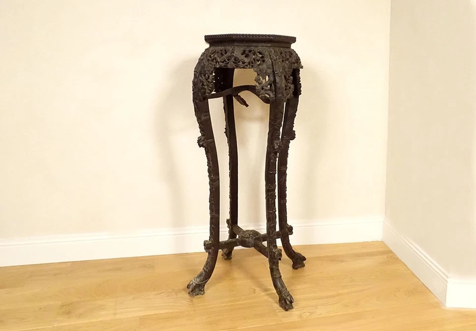 Sellette table à encens bois de fer sculpté marbre Vietnam Indochine XIXème - Photo 1/1