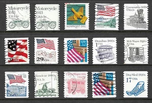 Francobolli Stati Uniti lotto misto di 15 diverse targhette bobina # singoli usati XF - Foto 1 di 1