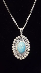 Cannetille Filigrana Plata Esterlina Arte Vidrio Colgante 21" Collar 925 MCM Ovalado - Imagen 1 de 22