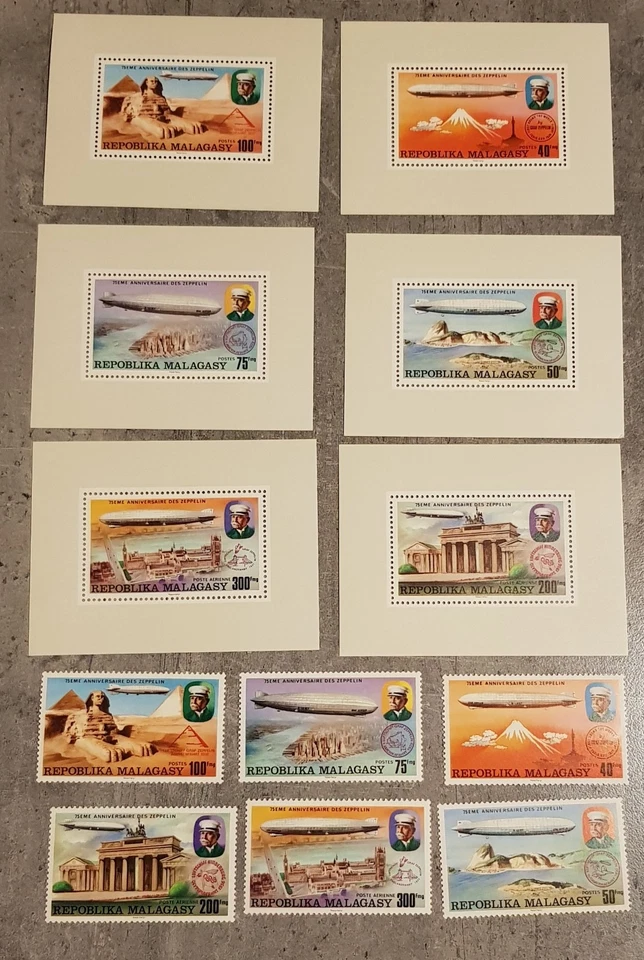 MADAGASCAR-1976-75 ANIVERSARIO ZEPELÍN-6 BLOQUES Y JUEGO MNH Foto 1 de 1