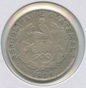 1928 Guatemala 1/4 Quetzal Silver Coin Circulated - RK655 - Bild 1 von 2