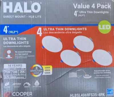Halo HLBSL4069FS35-4PK LED Direct Mount Canless Retrofit Light Kit, 4 In. NEW - Image 1 of 4