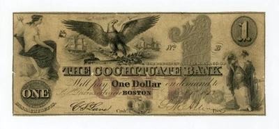 1852 $1 The Cochituate Bank - Boston, MASSACHUSETTS Note - Image 1 of 2
