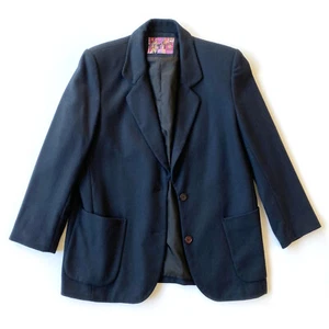 Womens Vintage Japanese Wool Blazer Size M Made In Japan Lined Oversized Black - Picture 1 of 12