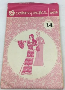 Vintage Patterns Pacifica 3014 Bell Sleeve Long Dress Hawaiian Textile Womens 14 - Picture 1 of 5