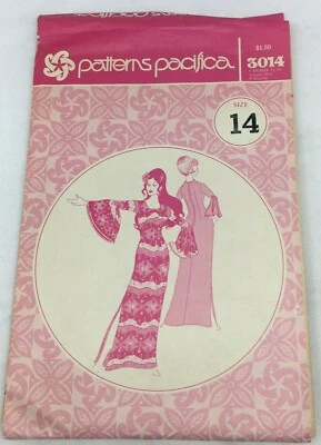 Vintage Patterns Pacifica 3014 Bell Sleeve Long Dress Hawaiian Textile Womens 14 - Image 1 of 4