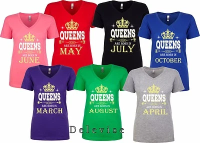 Queens Are Born In Custom Birthday Month Cute Womens V Neck T-Shirt  - Image 1 of 2