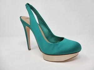 BCBGMAXAZRIA Teal Sea Green Satin Ma Fondley Slingback Platform Heels Size 8 - Picture 1 of 9