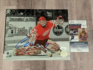 Archivo fotográfico firmado por JSA Chris Osgood 8x10 certificado de autenticidad Detroit Red Wings Islanders Blues E - Imagen 1 de 3