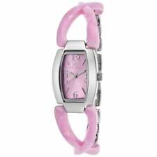 Clyda Womens French Quartz Bangle Watch Rectangle Pink Silver Stainless Steel