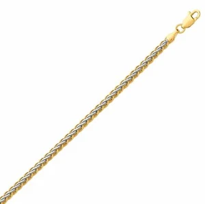7.25" Shiny Corinthian Wheat Link Two Tone Bracelet REAL 10K Yellow White Gold - Picture 1 of 4