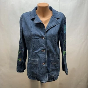 Birch Hill Womens XL Denim Jacket Button Sequins Embroidered Appliquéd - Picture 1 of 9