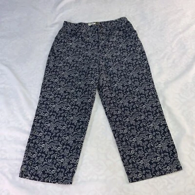 Pantalón capri de algodón floral azul marino y blanco de sarga Evan Picone para mujer talla 10 Foto 1 de 4