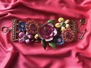 Betsey Johnson Vintage Secret Garden Ladybug Bright Colorful Flower Bracelet - Picture 1 of 6