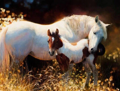 ZOPT028 100% ручная работа роспись два животных лошади картина маслом искусство на холсте - Изображение 1 из 2