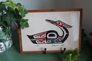 A Framed Art Tile depicting a Native Bird Clarence A Wells Loon - Picture 1 of 12