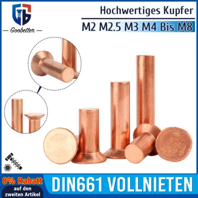 Rivetti svasati DIN 661 rame rivetti a testa svasata rivetti completi rivetti 2 mm 2,5 mm da 3 mm a 8 mm - Immagine 1 di 4