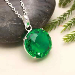 AA Quality Dark Green Topaz Round Cut Solid silver Loose pendant 65.88 Ct - Picture 1 of 5