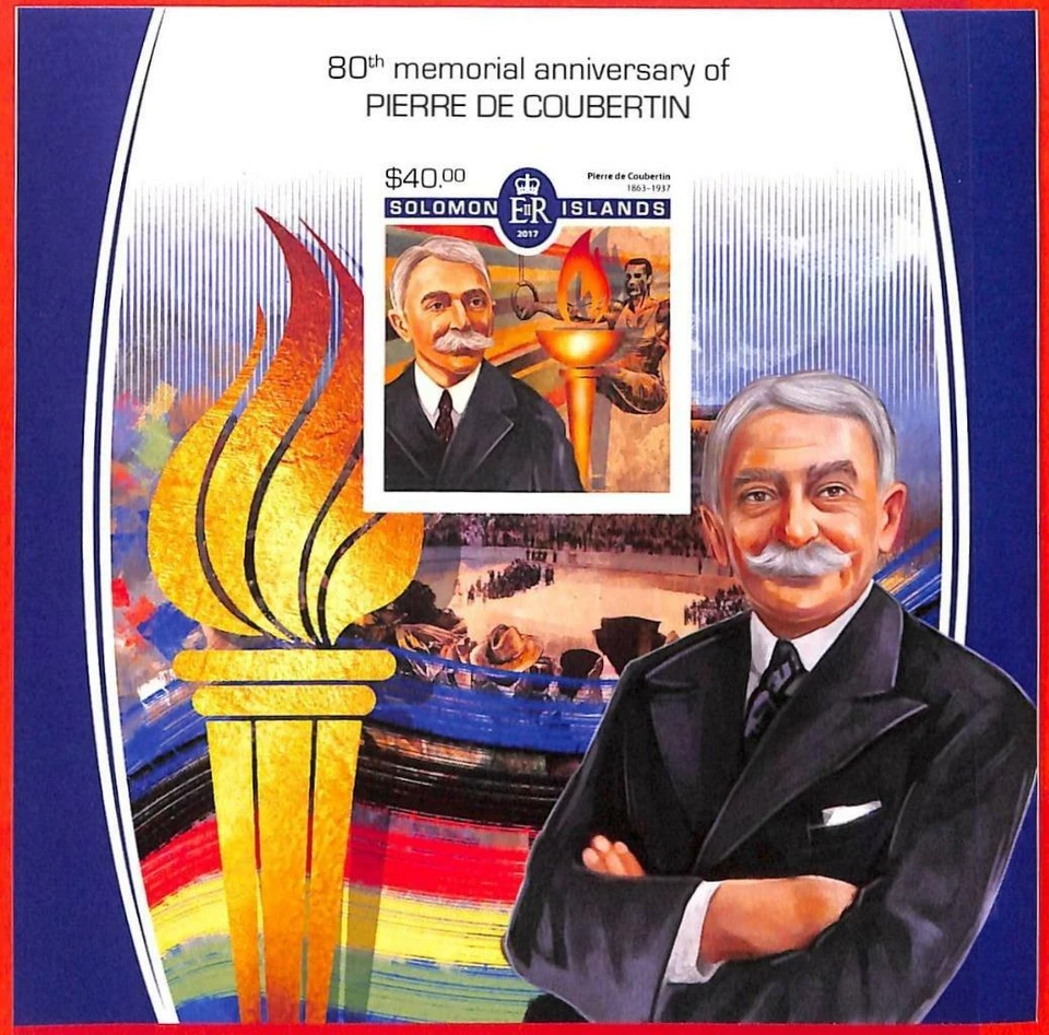 A4916 -SOLOMON ISLANDS -ERROR IMPERF: 2017 De Coubertin, Olympics Gymnastic ring - Image 1 of 1