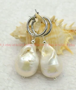 Orecchini Leverback Naturali 15x20mm Bianchi Perla Barocco Argento Pendenti - Foto 1 di 12