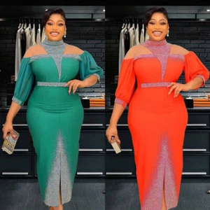 Maxi Vestido Africano Estrás Mujeres Bodycon Caftán Boda Noche Fiesta Vestido - Imagen 1 de 43