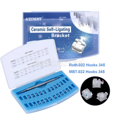 AZDENT Dental Ortho Self-Ligating Ceramic Bracket Braces Roth/MBT 0.022 Hook 345 - Image 1 of 4
