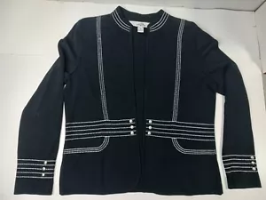 Ming Wang Top Size Medium Studded Long Sleeve Cardigan Black White Blouse Tunic - Picture 1 of 7