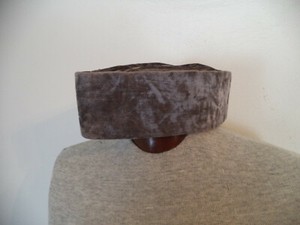 Grayish Brown African Handmade Traditional Velvet Hats. One Size. 22 Inches Circ