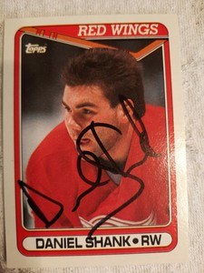 Daniel Shank Autograph Red Wings hockey 1990 Topps #34, hand signed guaranteed 