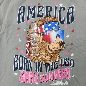 Simply Southern Born In The USA American Dog kurzärmliges Damen-T-Shirt Größe Large - Bild 1 von 4
