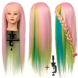 26'' Colorful Hair Mannequin Training Head Hairdressing Practice Doll + Clamp - Picture 1 of 7