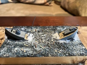 Beautiful Detailed Diorama 1/700 Scale WW2 Sinking Netherlands Merchant Ship. - Picture 1 of 4
