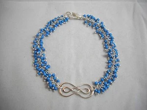 Pulsera Genuina Turquesa y Esterlina Doble Infinito 7,75 Nuevo Sin Etiquetas - Imagen 1 de 11