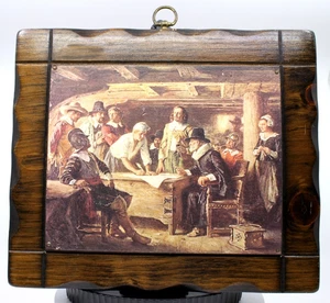 Kunstdruck auf Holz The Mayflower Compact von Jean Leon Gerome Ferris 11 x 13" Zoll - Bild 1 von 11