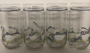 Country Goose Oche Anatra Nastro Blu Fiocco 6” Alto Set di 4 Bicchieri Vintage - Foto 1 di 5