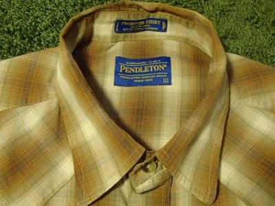 PENDLETON frontier western shirt pearl snap no iron shadow board plaid mens LG - Image 1 of 4