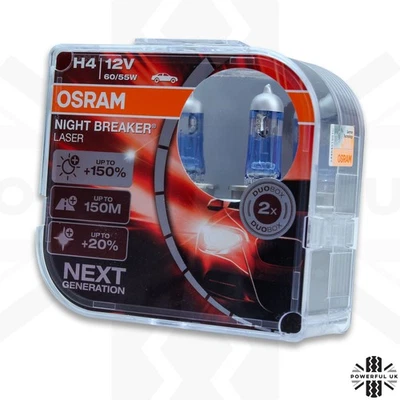 Pair of High Power OSRAM H4 Night Breaker Laser Halogen Headlight Bulbs Headlamp - Image 1 of 4