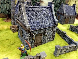 Casetta dipinta 28 mm villaggio europeo terreno Somerset Warhammer D&D Bolt Action - Foto 1 di 12