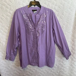 Bob Mackie Wearable Art lila Knopfleiste Hemd Pailletten Manschetten und Revers XL - Bild 1 von 8