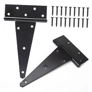 10 Inch T-Strap Shed Door Hinges Heavy Duty, Black Tee Hinge for Wooden - Picture 1 of 8